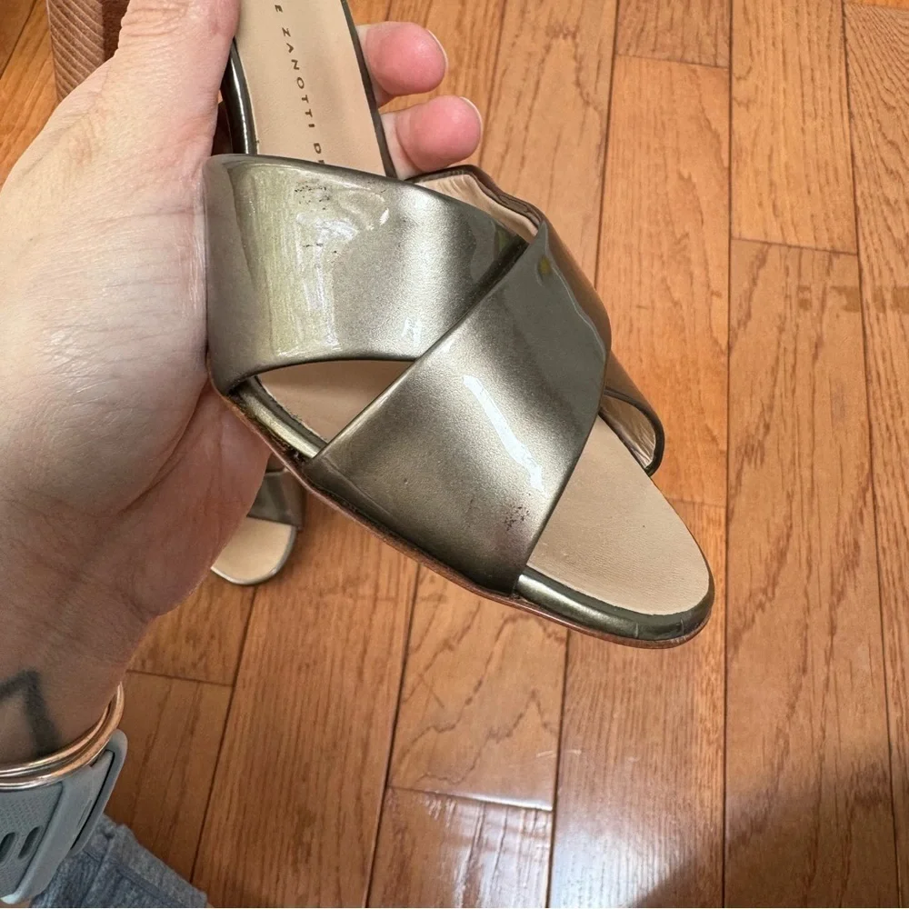 Giuseppe Zanotti strapped‎ bronze and wood block heels size 39.5
